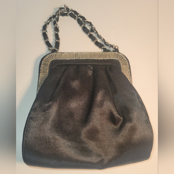 Handbags - Vintage Style  Black Evening Bag with a Beaded Frame and Metal Chain Strap